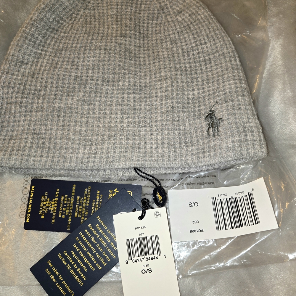 Polo Ralph Lauren Men's Thermal Travel Gray Waffle Knit Beanie
